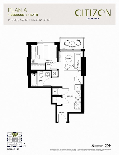 1 bed 1 bath A Floor Plan at Citizen on Jasper, Alberta